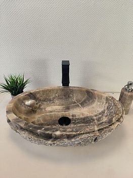Раковина из оникса Oval Grey Marmo Wave OO-66122 58*38*15 из натурального камня