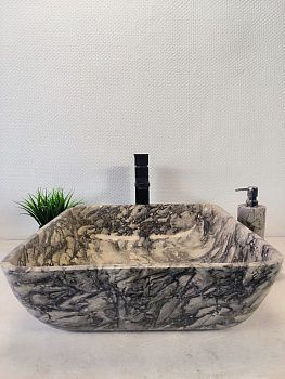 Раковина из мрамора Square Doreng Grey MS-70187 45*45*15 из натурального камня