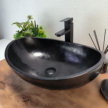Раковина из андезита Oval Black OA-62848 55*38*19 из натурального камня