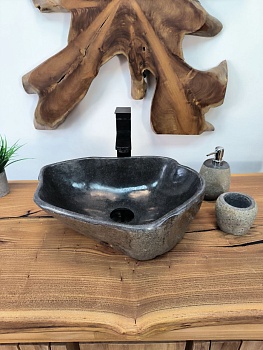 Раковина из речного камня RS-65825 44х32х15 из натурального камня