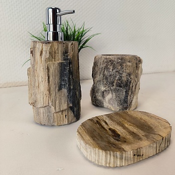 Набор из окаменелого дерева 3 предм NF-66112 дозатор,стаканчик, мыльница