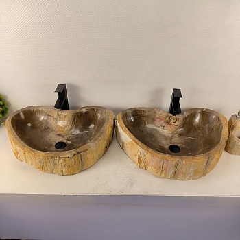Раковина из окаменелого дерева ПАРА! OD-74357 67*46*15 2шт из натурального камня