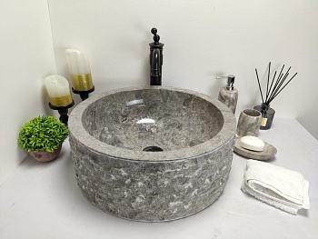 Раковина из мрамора Drum Grey Marmo Medium DM-60206 45*45*17 из натурального камня
