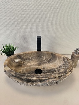 Раковина из оникса Oval Grey Marmo Wave OO-66122 58*38*15 из натурального камня