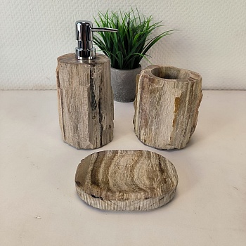 Набор из окаменелого дерева 3 предм NF-66118 дозатор,стаканчик, мыльница