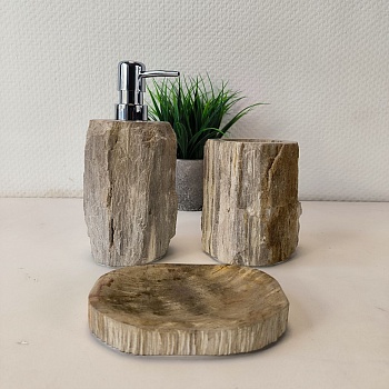 Набор из окаменелого дерева 3 предм NF-66117 дозатор,стаканчик, мыльница