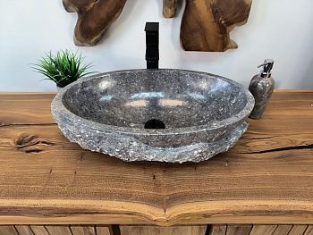 Раковина из мрамора Oval Grey Marmo Wave OM-65748 56х36х15 из натурального камня