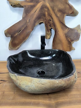 Раковина из речного камня RS-66398 52х46х15 из натурального камня