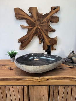 Раковина из речного камня RS-65842 66х47х15 из натурального камня